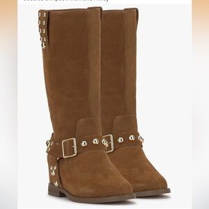 Jessica Simpson Suede Milley Studded Harness Moto Boots Tuscan Tan